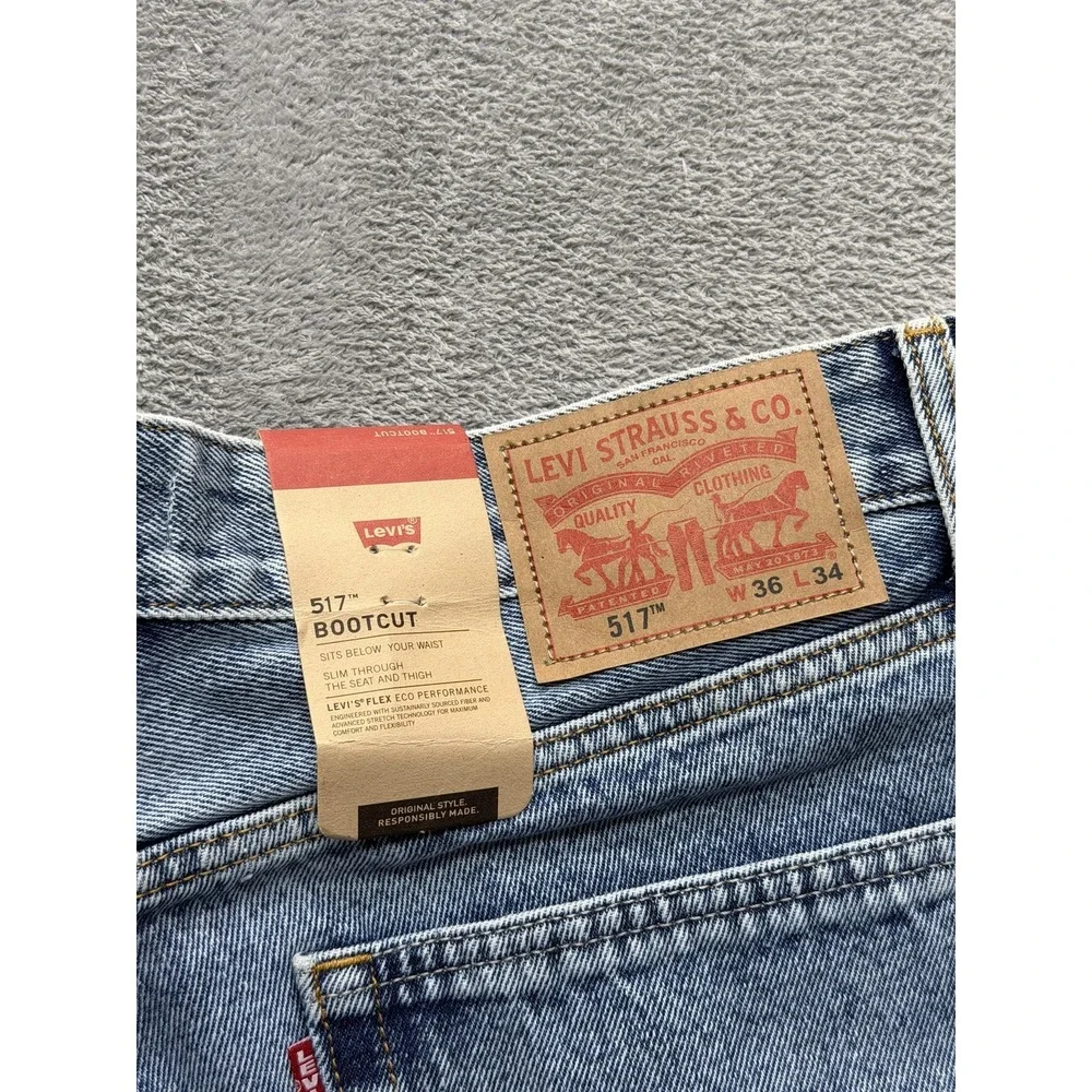 Levis 517 Jeans Mens 36x34 Blue Bootcut Slim Light Wash Denim